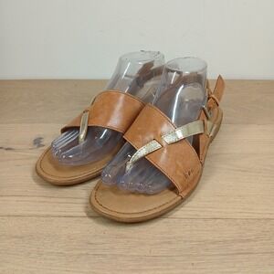 b.o.c. Born Concept Sandals Womens 9 Tan Leather Metallic Gold Slingback Flat
